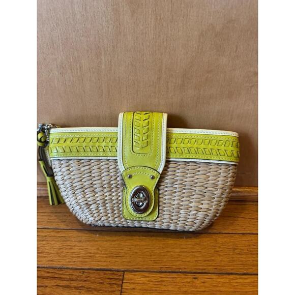 VINTage COACH WICKER LEATHER WRISTLET CLUTCH (pu400 - Picture 1 of 6